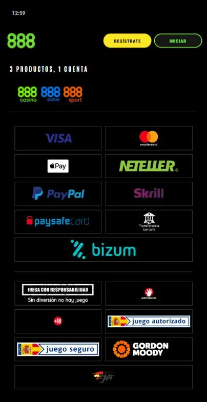 Métodos de pago en 888 Casino