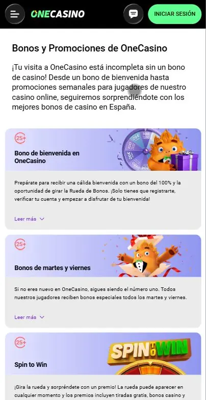 Bono de bienvenida One Casino