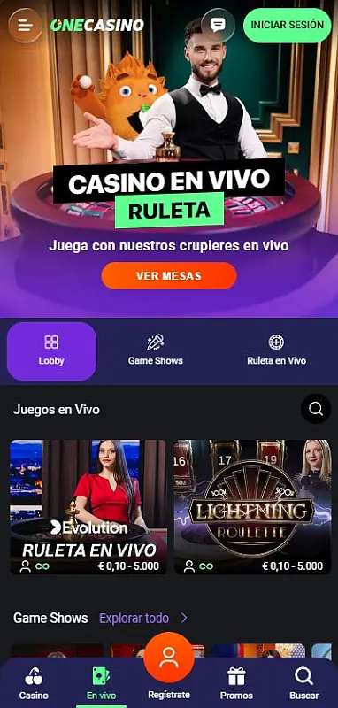 Casino en directo: la ruleta ocupa toda la sección