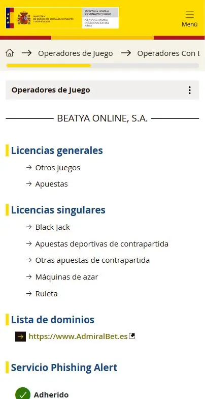 Licencia DGOJ de Admiral Bet