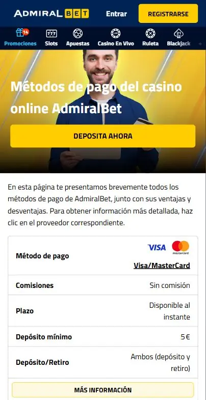 Cómo depositar en Admiral Bet