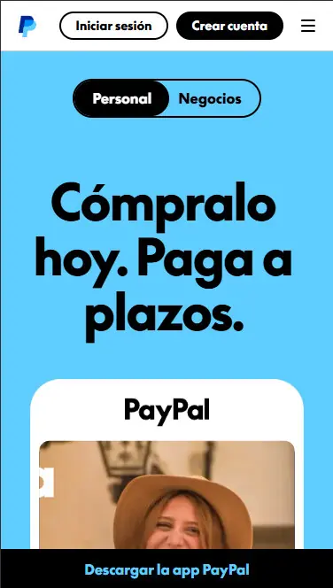 Pagina inicial PayPal