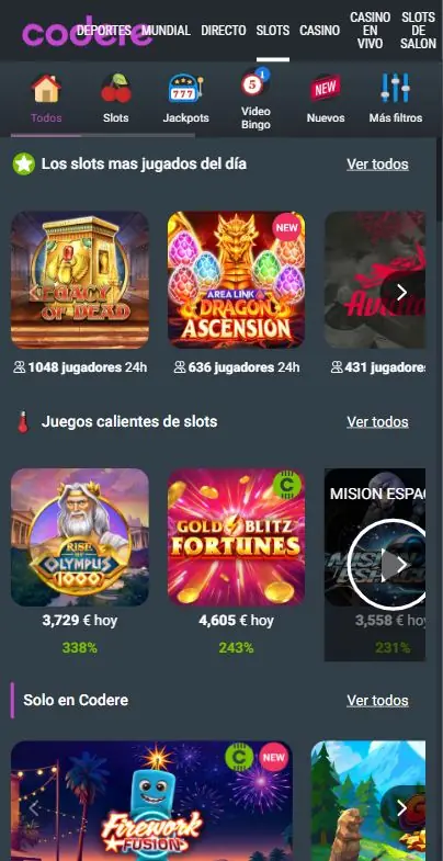 Codere Casino catalogo de juegos
