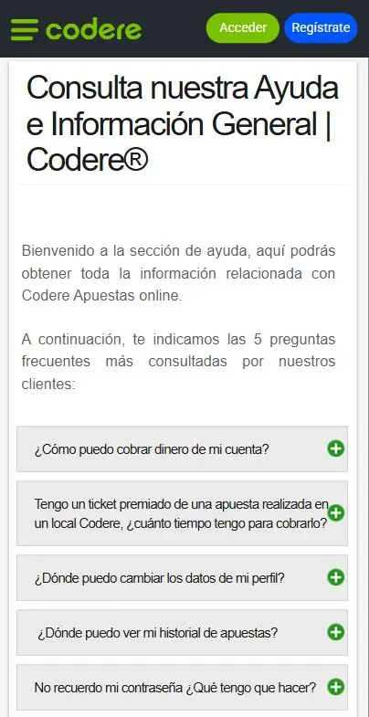 Codere Casino central de ayuda