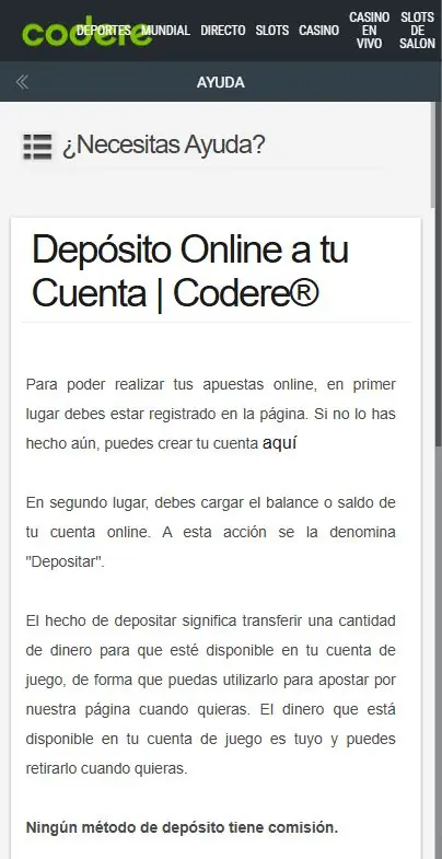 Codere Casino metodos de pago