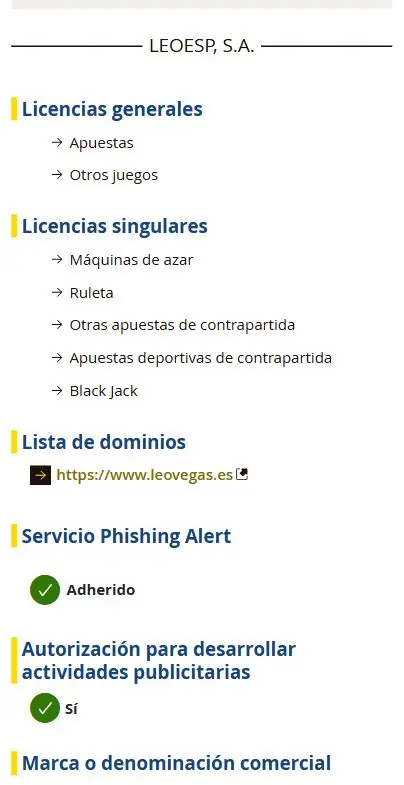 Licencia dgoj LeoVegas Casino
