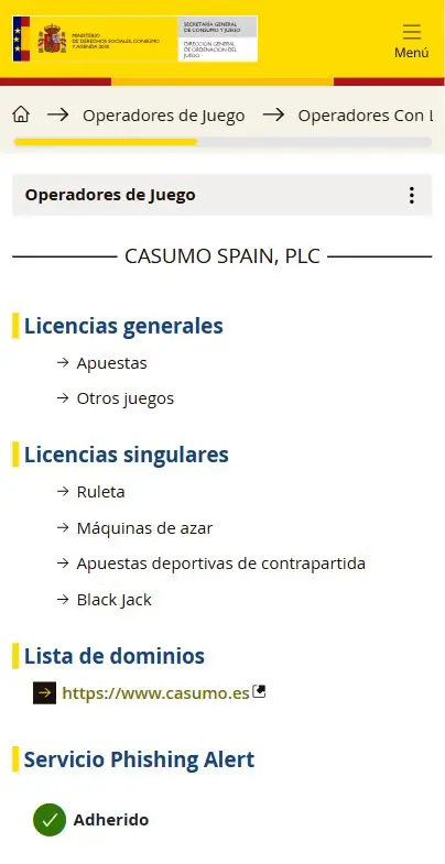 Casumo Casino licencia dgoj