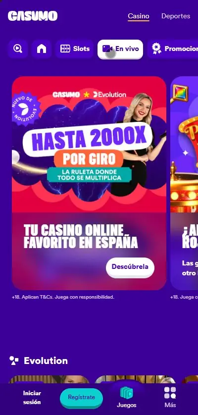 Casumo Casino juegos en vivo