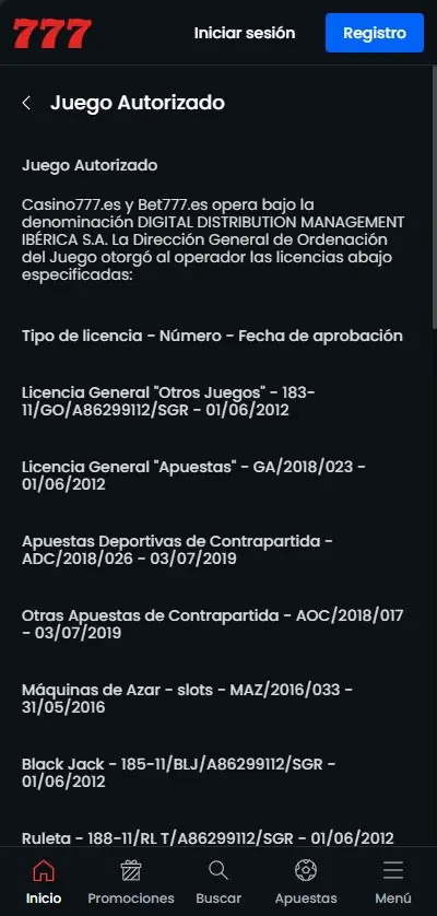 777casino juego autorizado