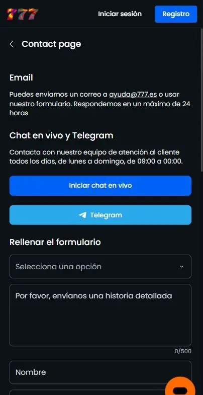 777casino pagina de contacto