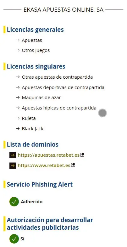 RETABET licencia dgoj