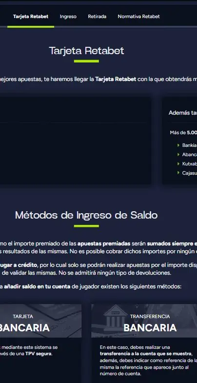 RETABET metodo de pago