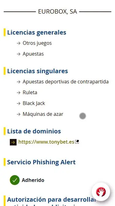 TonyBet Casino permisos fáciles de contrastar