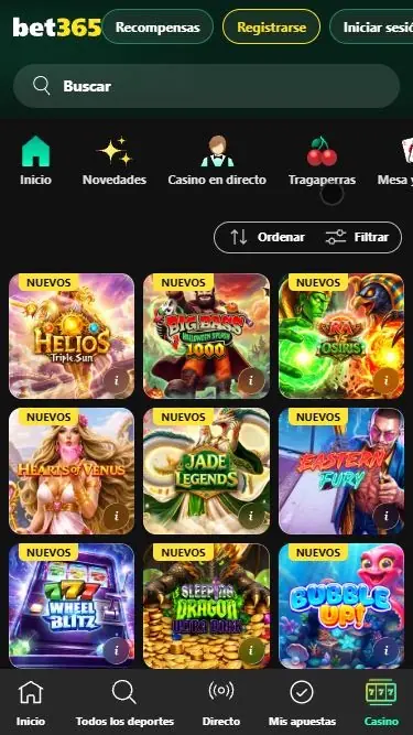 Catálogo móvil de slots de Pragmatic Play en Bet365