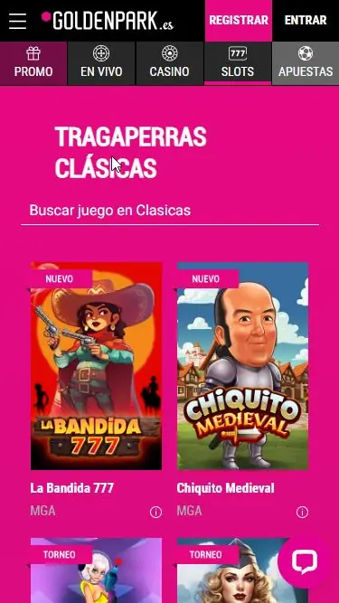 Catálogo móvil de tragaperras clásicas de GoldenPark Casino