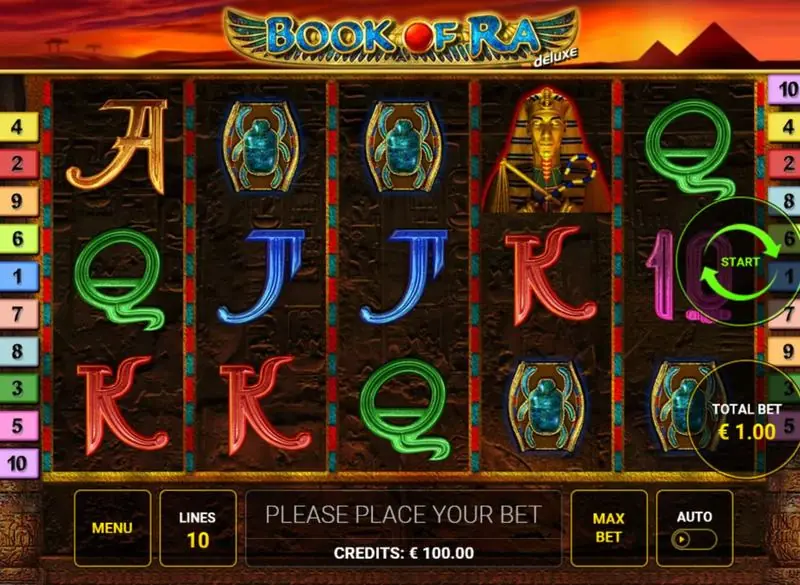 Rodillos y símbolos de Book of Ra Deluxe de Greentube