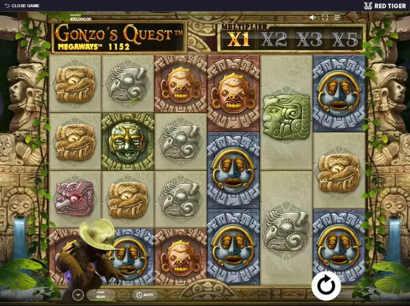 Rodillos de Gonzo’s Quest Megaways, desarrollada por Red Tiger