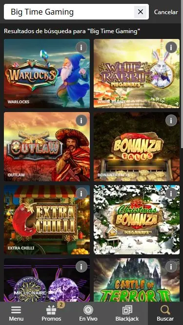 Resultados de búsqueda de Big Time Gaming en el casino móvil de Betfair
