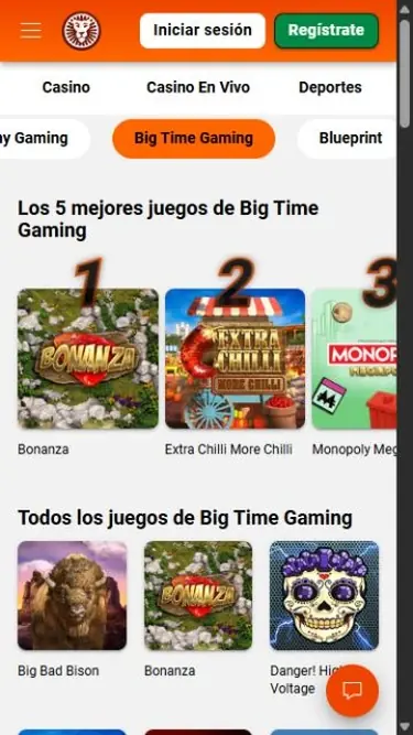 Catálogo de juegos de Big Time Gaming en LeoVegas