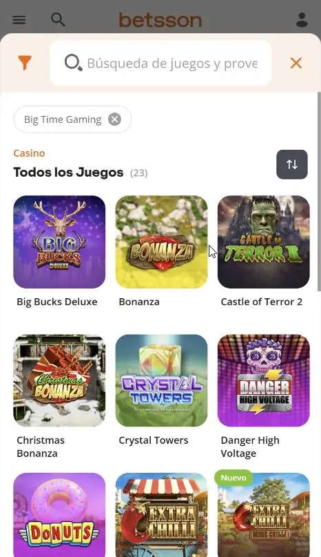 Catálogo de Big Time Gaming en el casino móvil de Betsson