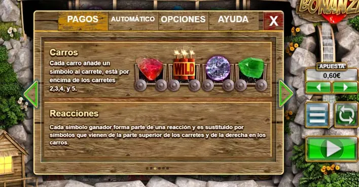 Explicación de los carros superiores y las reacciones en cascada de Bonanza Megaways