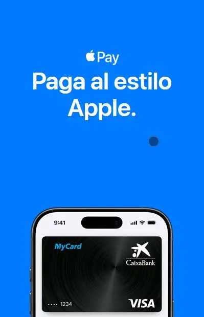 Banner de Apple Pay con una tarjeta Visa de CaixaBank en un iPhone