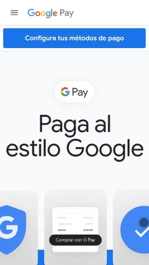 Página de Google Pay con acceso a la configuración de métodos de pago