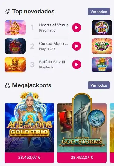 Novedades de slots de Pragmatic Play, Play'n GO y Playtech
