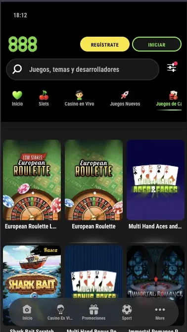 Selección de blackjack de 888casino España con First Person, Cashback y Multihand Blackjack