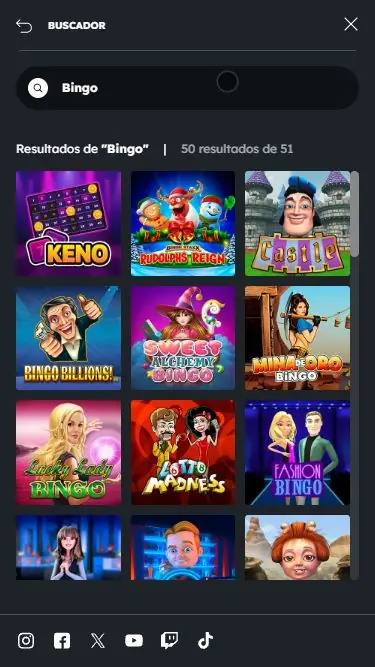 Catálogo de bingo en el buscador móvil de Casino Barcelona