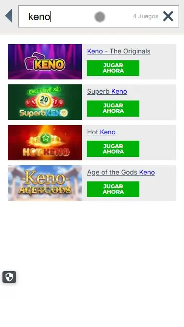 Cuatro juegos de keno disponibles en el buscador móvil de Prime Casino