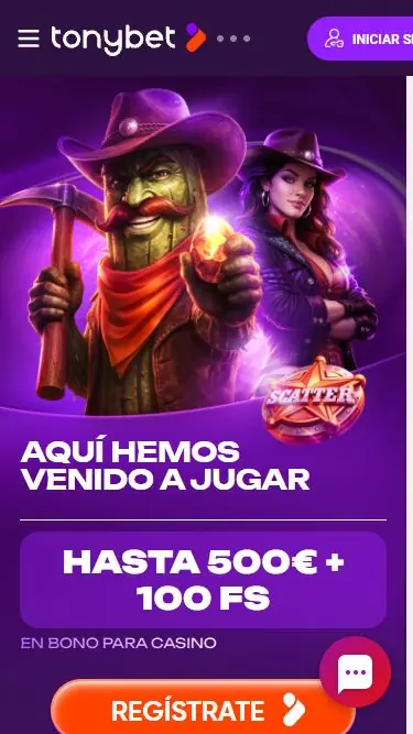 Bono de bienvenida de TonyBet de hasta 500€ y 100 tiradas gratis para casino
