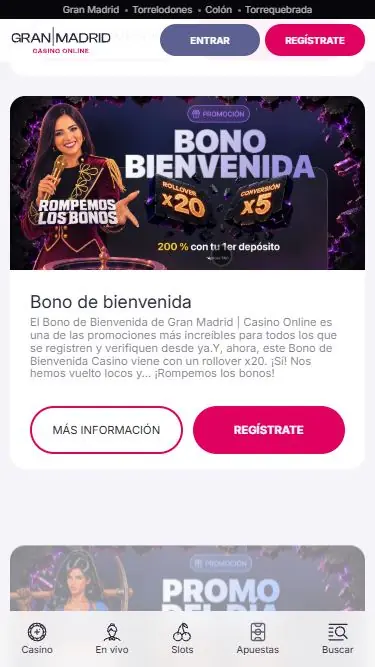 Bono de bienvenida de Casino Gran Madrid del 200% con rollover x20 y conversión x5