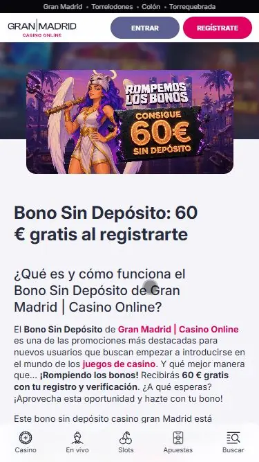 Bono sin depósito de Casino Gran Madrid de 60€ tras el registro y la verificación