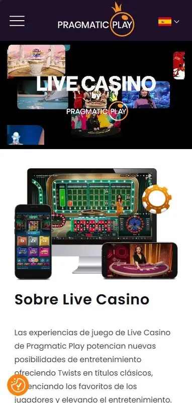 Página de casino en vivo de Pragmatic Play con ruleta en ordenador, móvil y tableta